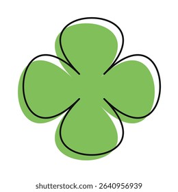 Bright green flower illustration with abstract line offset. A quirky floral icon for eco or spring-themed design.