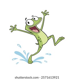 Bright Green Frog Cartoon Character Jumping with Joy