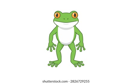 Bright Green Frog with Vivid Orange Eyes Illustration.