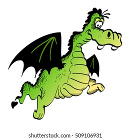 Bright Green Funny Cartoon Dragon Isolated Stock Vector (Royalty Free ...