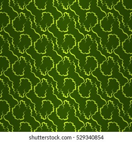 Bright green geometric seamless pattern background in virus style. Actual tracery. Knotty tessellated repeatable backdrop. Bright, contrast design for packing-paper, curtain, web or other purpose.