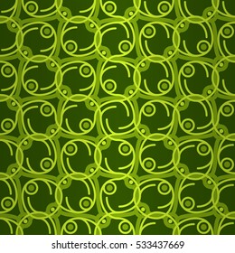 Bright green geometric seamless pattern background in tribal style. Classic design.