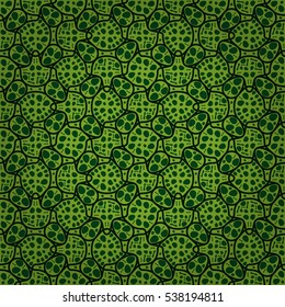 Bright green geometric seamless pattern in carpet style. Plain tessellated repeatable backdrop. Bright, graphical design for carpet, curtain, packing-paper or other purpose.