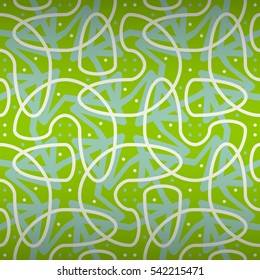 Bright green geometric seamless pattern in tribal style. Colorful, symmetric design for surface, web, carpet or other purpose. Complex puzzle repeatable backdrop. Vector background.