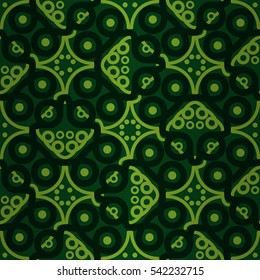 Bright green geometric seamless pattern in node style. Vector background.