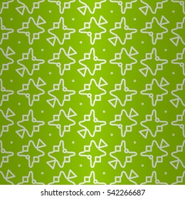 Bright green geometric seamless pattern in primitive style. Tangled mosaic repeatable backdrop.