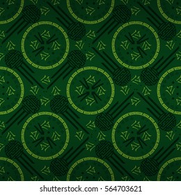 Bright green geometric seamless pattern in traditional chinese style. Contemporary design. Vector background. Hieroglyph translation: Chinese New Year of the Rooster 2017