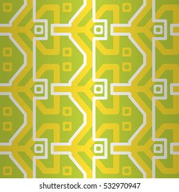 Bright green geometrical seamless pattern background in aztec style. Smooth medley repeatable backdrop. Colored, graphical design for fabric, surface, curtain or other purpose. Actual design.