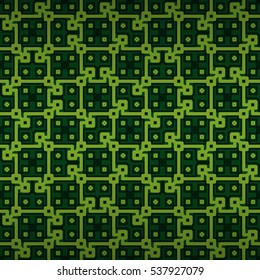 Bright green geometrical seamless pattern in greek style. Flat tessellated repeatable backdrop. Shining, symmetrical design for carpet, curtain, ads or other purpose. Actual texture.