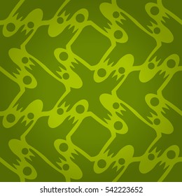 Bright green geometrical seamless pattern in inwrought style. Intricate tessellated repeatable backdrop. Vivid, symmetric design for banner, web, fabric or other purpose.