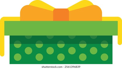 Bright green gift box adorned with a cheerful orange and yellow bow, perfect for celebrating Christmas, birthdays, or any special occasion filled with joy and gratitude