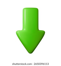 Ilustração de vetor de seta 3d brilhante verde brilhante. Perfeito para ícones de download, ponteiros de navegação ou indicadores de direção. Na moda e atraente para web e design de aplicativos.
