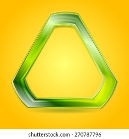 Bright green glowing triangle concept logo. Vector design