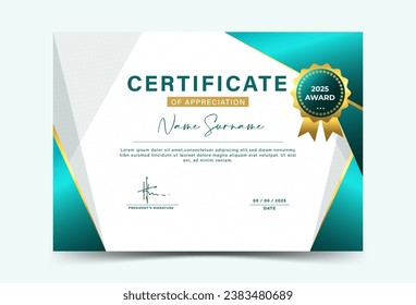 bright green and gold geometric effect achievement certificate template