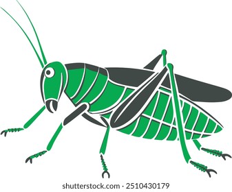 Un saltamontes verde brillante en una Ilustración vectorial de hoja