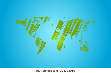 Hellgrüne Grunge-Weltkarte auf blauem Hintergrund. Vektordesign