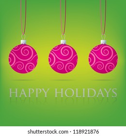 Bright green Happy Holidays bauble card in vector format.