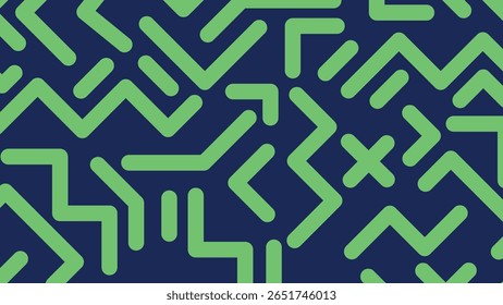 Verde brilhante irregular e linhas abstratas angulares sobre um fundo escuro da marinha. Design energético e ousado ótimo para editorial e branding.