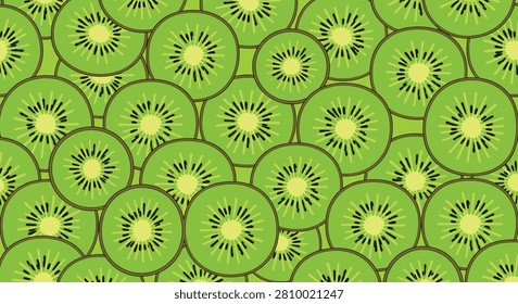 Bright green kiwi fruit slices packed closely together in a seamless pattern, depicting fresh and juicy organic summer fruits.