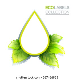 Bright green label template with leaves for organic, natural and eco products