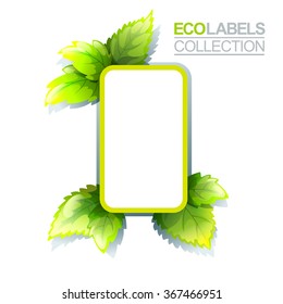 Bright green label template with leaves for organic, natural and eco products