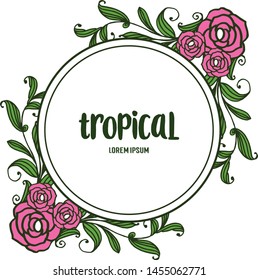 Bright green leaf flower frame, card template tropical. Vector