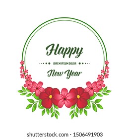 Bright green leafy flower frame for beautiful card happy new year. Vector
