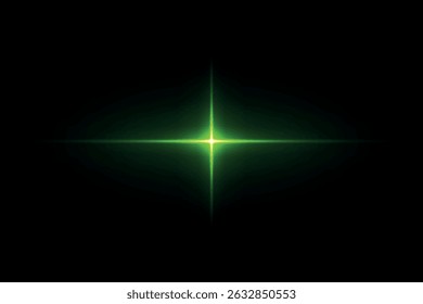 Bright green light flare forming a glowing cross in black space