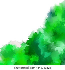 Bright and green like summer leaves, isolated watercolor stain peeking out from the bottom right corner.