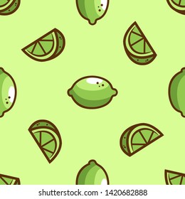Bright green lime  seamless pattern. Vector illustration.