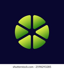 Bright green lime slice divided into six equal segments, creating a symmetrical circular shape.