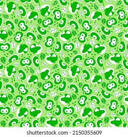 Bright green monochrome seamless pattern with apples vector