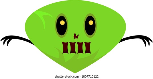 Bright green monster with shining orange eyes object on a white background. Halloween and mysticism concept