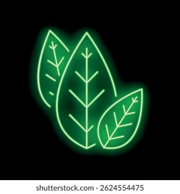 Bright green neon sign is depicting three leaves, perfect for any nature related business