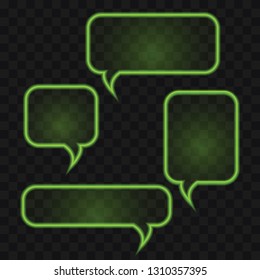 Bright green neon speech bubbles set. Web design concept. Modern vector illustration