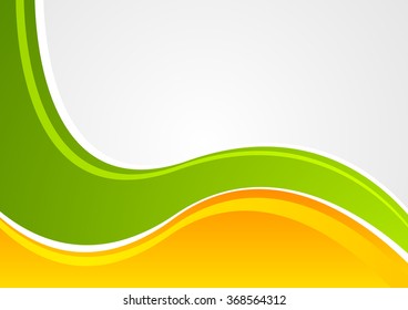 Luminoso fondo corporativo ondulado verde y naranja. Diseño gráfico de vectores