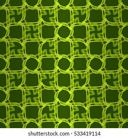 Bright green ornamental seamless pattern background in knotty style.