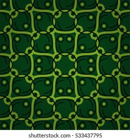 Bright green ornamental seamless pattern background in network style. Modern texture. Colored, graphical design for textile, ads, surface or other purpose.