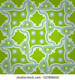 Bright green ornamental seamless pattern in tissue style. Smooth puzzle repeatable backdrop. Contemporary decor.