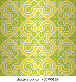 Bright green ornamental seamless pattern in alien style. Retro decor.