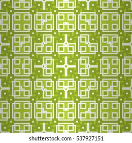 Bright green ornamental seamless pattern in ancient style. Smooth puzzle repeatable backdrop. Vivid, contrast design for textile, fabric, ads or other purpose. Modern decor.