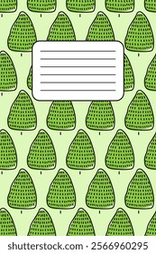Bright green patterned background with trees and a blank space for notes or messages