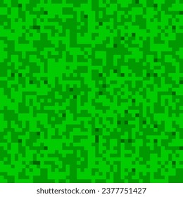 Helles grünes Pixelgras nahtloses Muster. Oberflächenstruktur eines Rasens, Sportplatzes oder Bauernhofs. Pixelkunstcomputer-Hintergrund mit Dithering. Vektorgrafik im Retro-Stil.