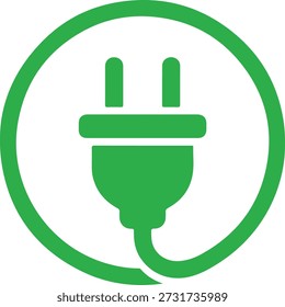 Un icono de enchufe verde brillante encerrado en un círculo verde, que representa la energía eléctrica y la conectividad.