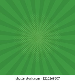 Bright green rays background. Comics, pop art style. Vector illustration.