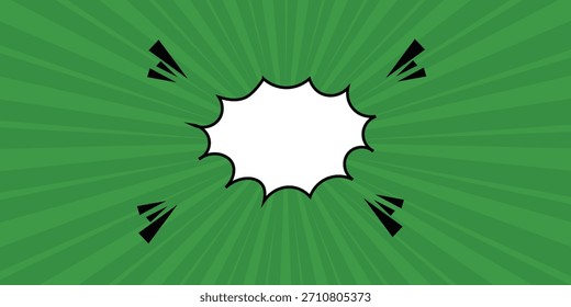 Fondo de rayos verdes brillantes. Cómics, estilo pop art. Ilustración vectorial