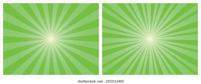 Bright green rays background in retro style. Vector illustration.