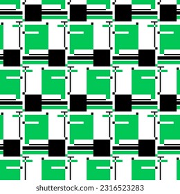 Bright green rectangles and black geometric elements. Abstract seamless pattern. Avant-Garde style design. Vector illustration. SSTKabstract. 