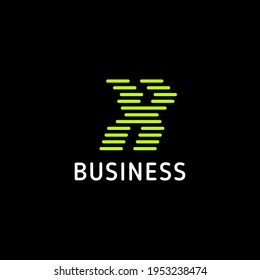 Bright green rounded lines sporty letter X arrow logo in black background