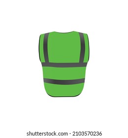 Bright Green Safety Vest With Black Stripes, Back View. Safety Vest 3D Vector Mockup. Construction Worker Uniform Realistic Illustration.